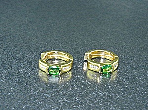 18k Gold Diamond Green Tourmaline Huggie Earrings