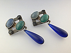 Earrings Kate Hines Scarob Style Dangle Glass Clip