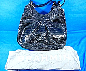 Brahmin Black Melbourne Anita Croc Embossed Leather