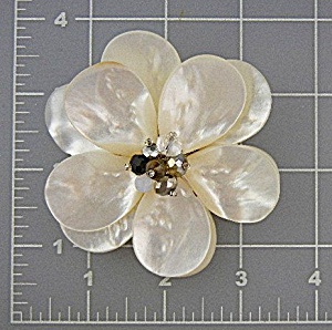 Mother Of Pearl Crystals Flower Brooch