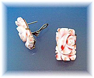 Earrings 14k Gold Carved Coral French Back Pierced