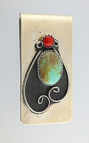 Money Clip Sterling Silver Turquoise Coral