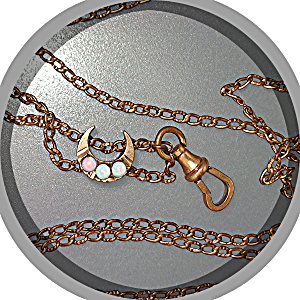 Gold Fill 50 Inch Watch Chain Opal Moon Slide