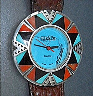 Surrisi Sterling Silver Coral Turquoise Wristwatch