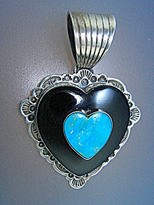 Dan Dodson Sterling Silver Kingman Turquoise Onyx Heart