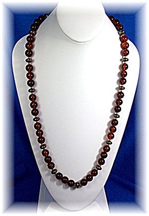 Necklace Amber Lucite Beads 28 Inch