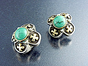 14k Gold Sterling Silver Turquoise Clip Earrings Carol