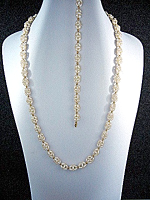 14k Gold Freshwater Pearls Double Helix Necklace Bracel