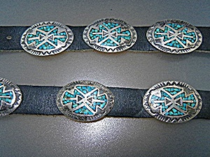 Turquoise Chip Inlay Sterling Silver Leather Hat Band