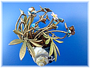 Brass Painted Flowers Shell Vines And Butterfly