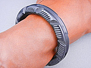 Bakelite Black Carved Bangle Bracelet