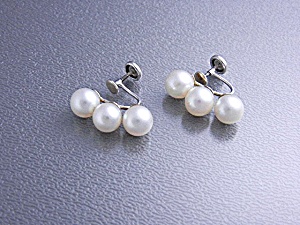 14k White Gold Cultured Pearls Screwback Earrings