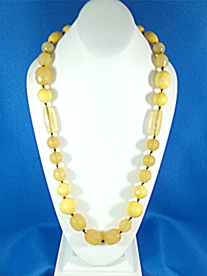 Necklace Plastic Lucite Hand Knotted Yellow Golds