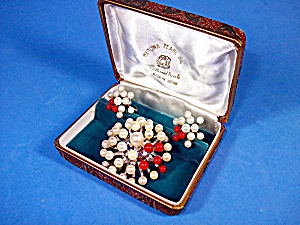 Cultured Pearls Natural Coral Silver Brooch & Earrings