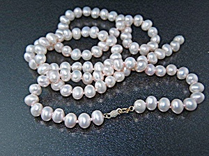 14k Gold Pink Pearls Necklace And Bracelet