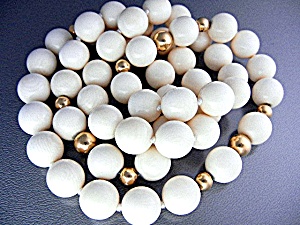 Bone Ivory Pre Ban Beads And Gold Necklace