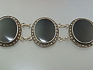 Bracelet Sterling Silver Onyx Marquisite Antique