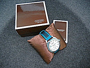 Coach Wristwatch Turquoise Black Leather Band