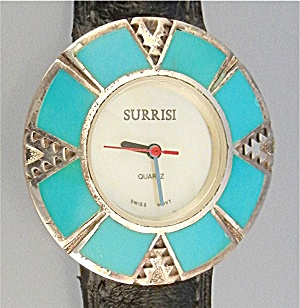 Surrisi Sterling Silverturquoise Mother Of Pearl Watch