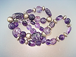 Necklace Carved Amethyst Sterling Silver Beads