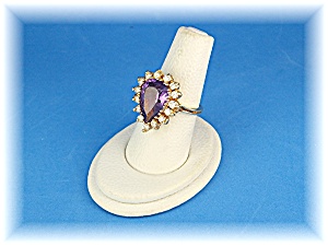 Ring 14k Gold Diamond And Pear Shape Amethyst
