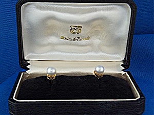 Earrings 14k Gold Pearls Mikimoto In Original Box