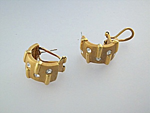 Earrings Gold Tone Rhinestone French Back Clips