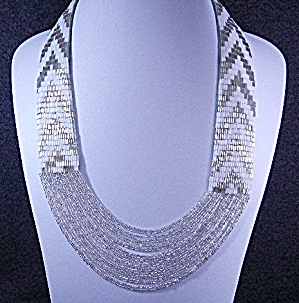 Silver And White Beaded Necklace Usa