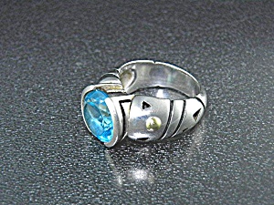 John Atencio 18k Gold Sterling Silver Blue Topaz Ring