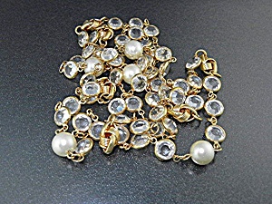 Swarovski Crystals Pearls Gold Link Necklace