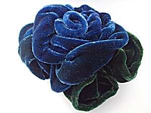 Brooch Pin Blue And Green Velvet Rose Robbins Californi