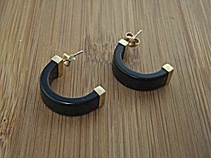 Earrings 10k Gold Onyx Pierced Half Hoop