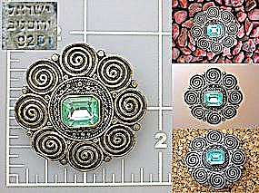 Sterling Silver Aqua Glass Stone Brooch Pin