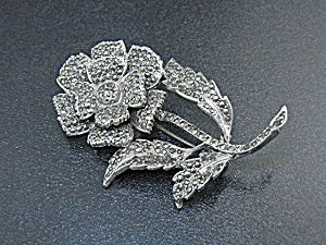 Silver Marquisite Rhodium Flower Brooch