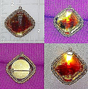 Vintage Glass Filigree Brooch Pin Pendant