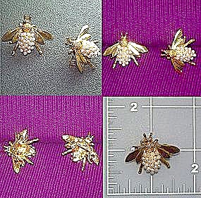 Bee Bug Pearl Brooches Pins Pair Vintage