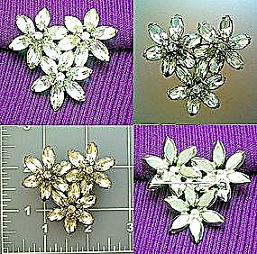 Vintage Brooch Pin In Flower Crystals