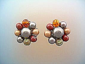 Vintage Pearl Clip Earrings Fall Colors