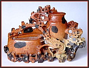 Carved Antique Soapstone Double Vase