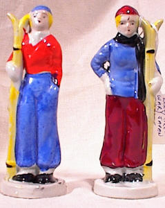 Pr 1920's Ceramic Skier Figurines - Japan