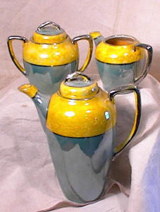 Yellow/turquoise/silver Luster Coffee Set
