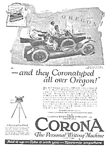 1920 Corona Typewriter In Open Car Mag. Ad