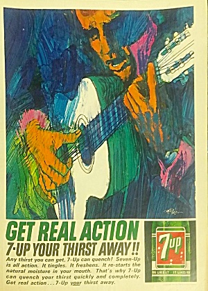 1963 Bob Peak Illustrated 7-up Print Ad - Colorful Guitar