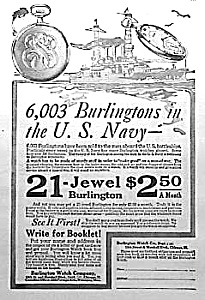 1919 Burlington Navy Pocket Watch Ad L@@k