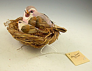 Art - Vintage Birds (Carved From Mushrooms) In Nest Adorable