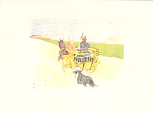 Lithograph Carriage Ride Dog Signed Ft In Circle