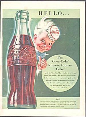 1942 Coca Cola Bottle Advertisement-coke Cap Boy