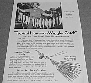 1947 Fred Arbogast Hawaiian Wiggler Fishing Lure Ad