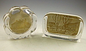 Lot Of 2 Glass-photographic Paperweight-taunton Mass