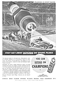 1937 Champion Spark Plugs Ad - Racing Theme